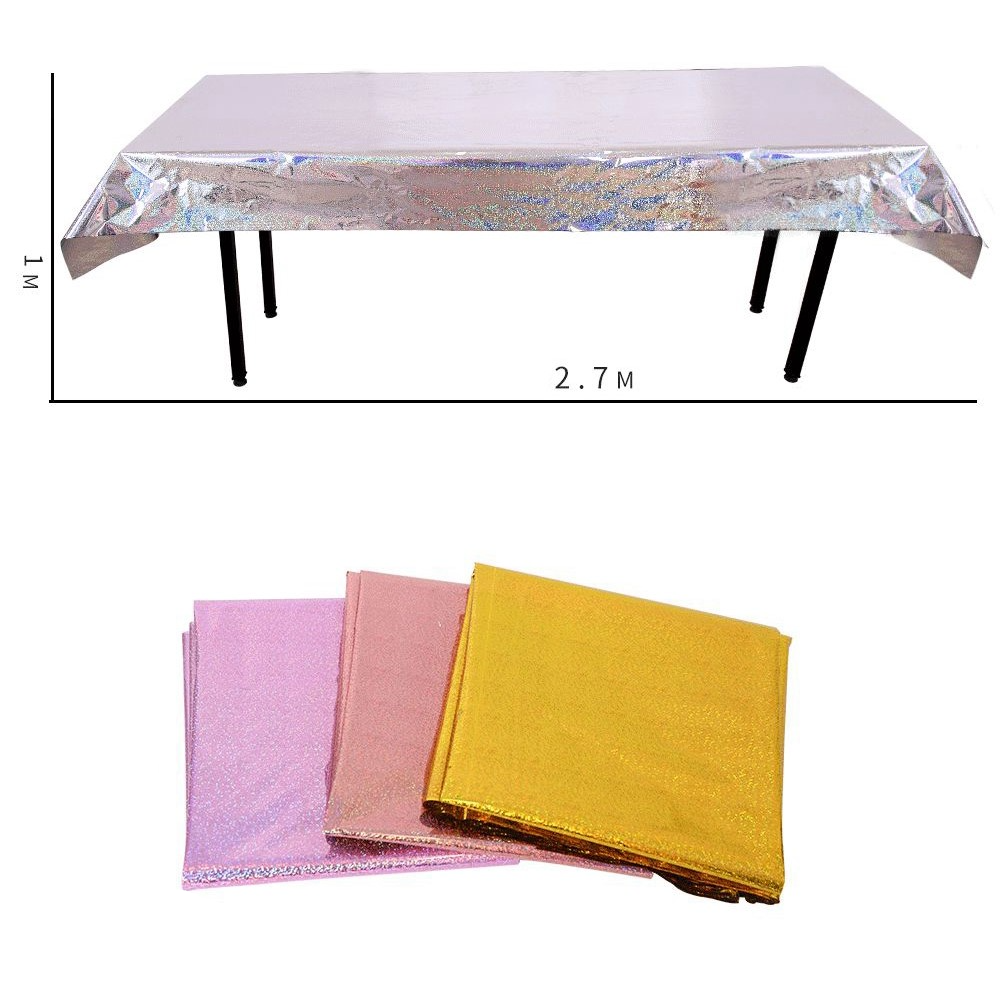 (270x100cm) Glitzer Deko Folien Tischdecke Party Dekoration Tisch Tuch Metallic Design - Silber