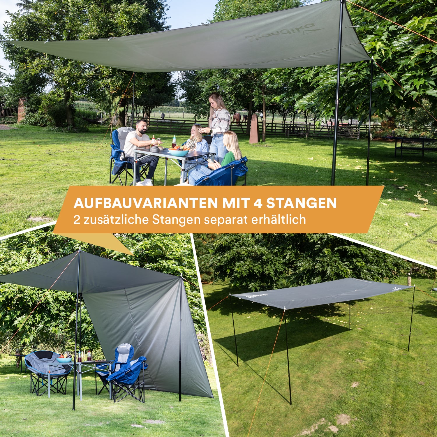 Skandika 3 x 3 meter schaduwdoek met telescopische palen