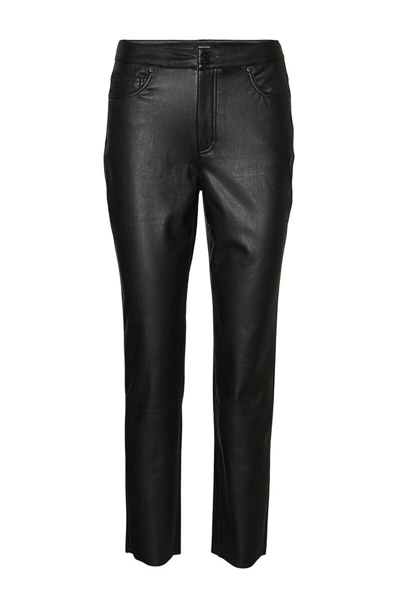 Calça reta com efeito de couro - Preta