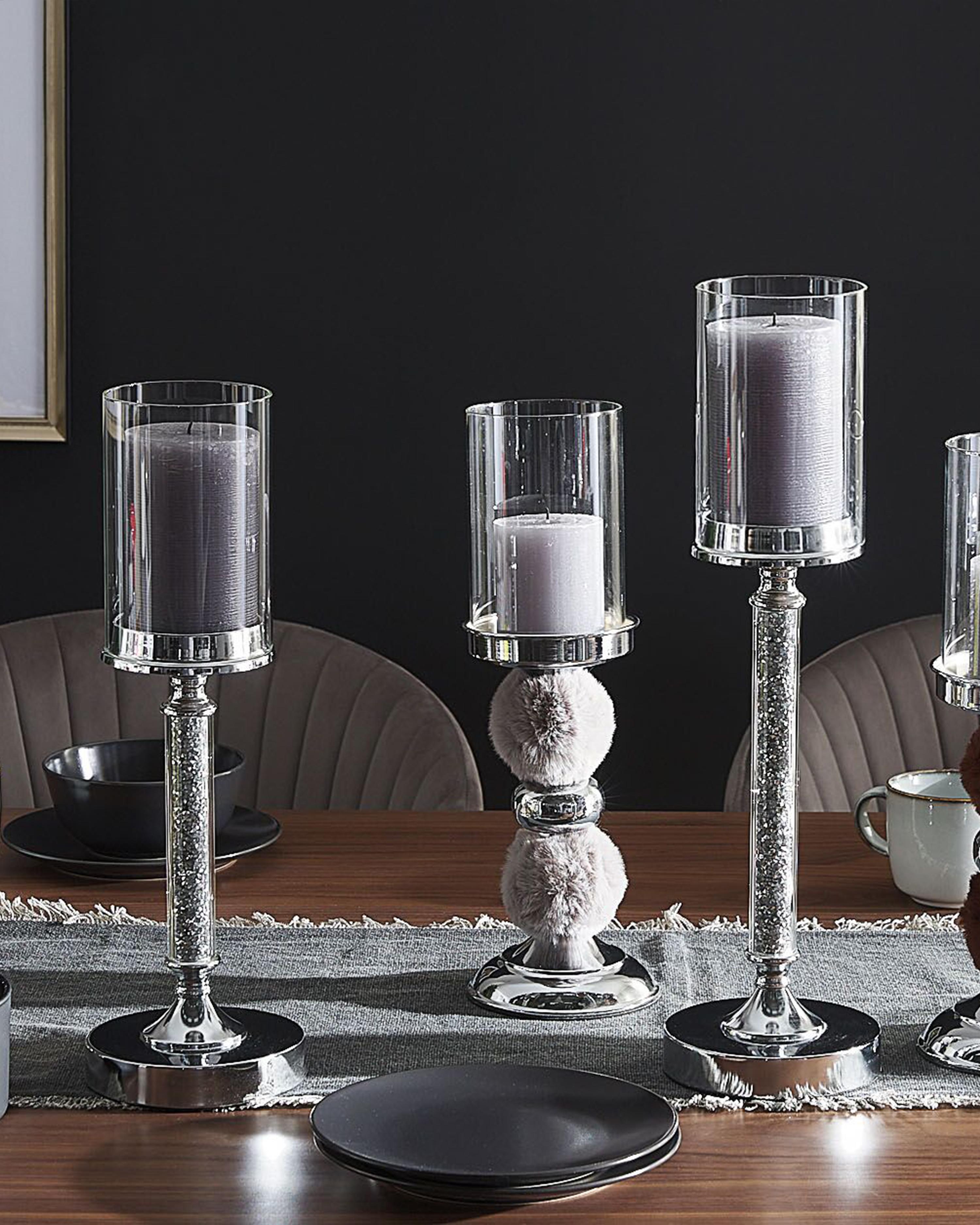 Kaarshouder ABBEVILLE Glas 41 cm Zilver