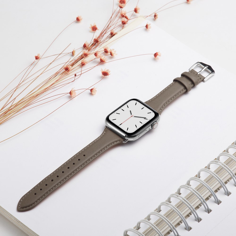 Apple Watch (42/41/40/38 mm) Echtleder Armband Slim mit Dornschliesse (Gelenkumfang: 175-210mm) - Grau / Silber