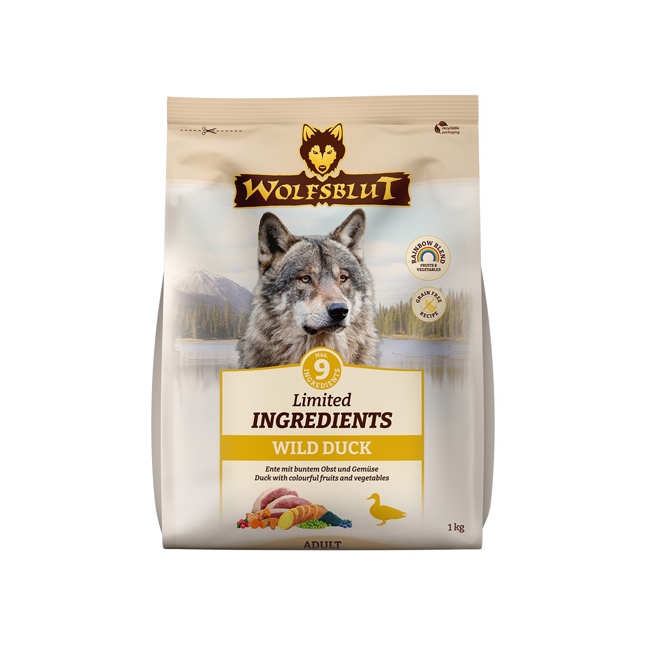 WOLFSBLUT Limited Ingredients, Trockenfutter Hund, Adult, Wild Duck 1 kg