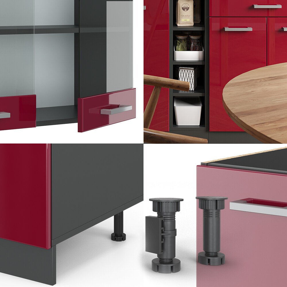 Vicco Küchenzeile Küchenblock Einbauküche R-Line Single Anthrazit Bordeaux Hochglanz 160 cm