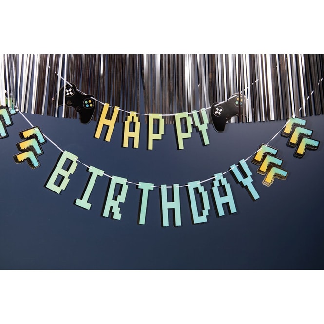 1 Partygirlande - Happy Birthday - Level Up - ca. 1,5 m lang