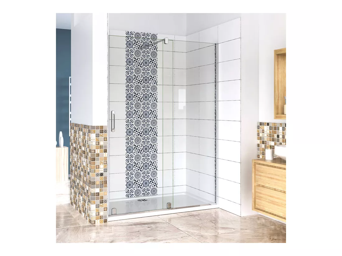 Porte de douche coulissante 140x190cm verre 8mm anticalcaire porte de douche Hauteur 190cm avec barre de maintien