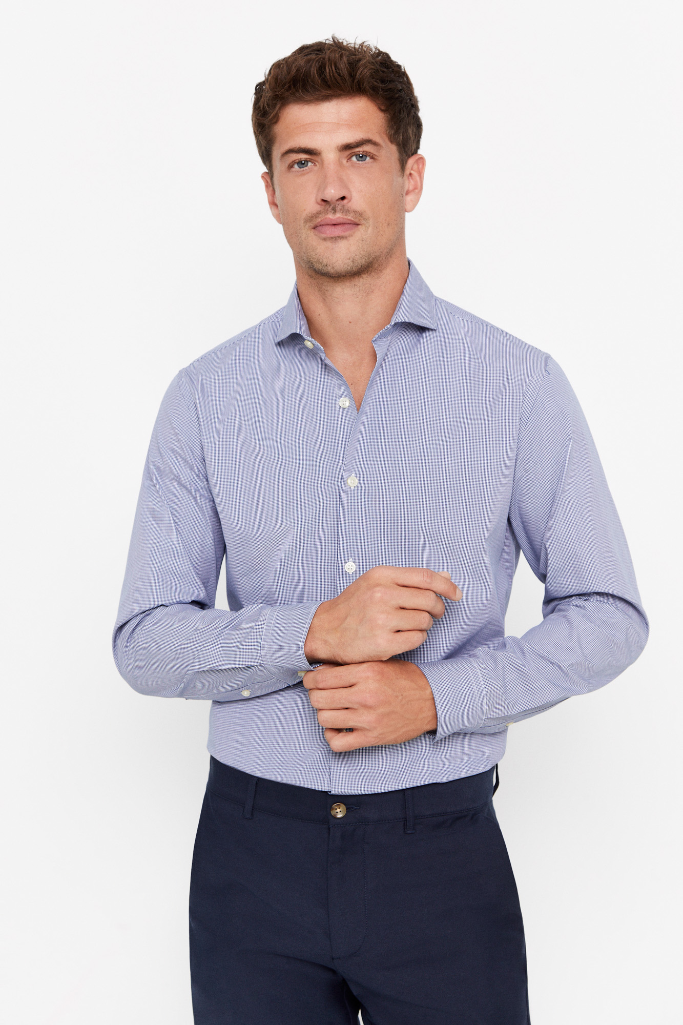 Camisa Coolmax™ slim fit em microvichy