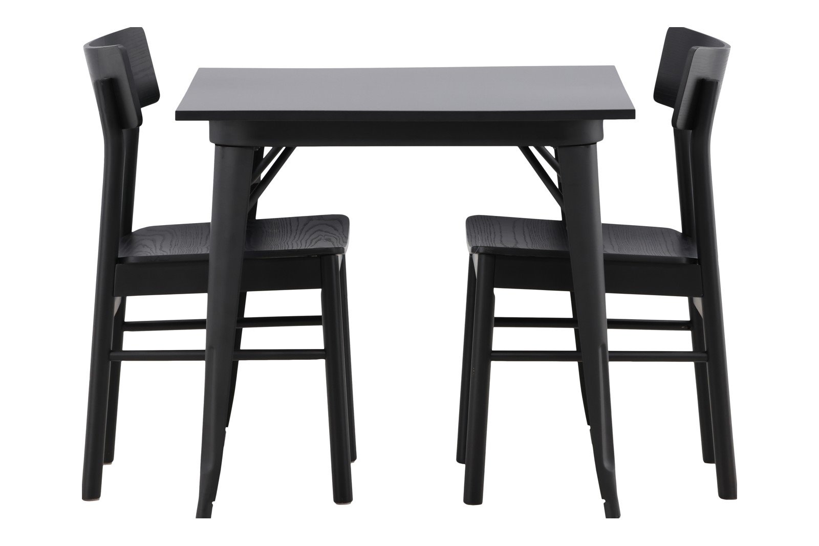 Tempe og Montros Spisegruppe Tempo spisebord 80x80cm i sort med 2 stk. Montros spisestoler i Sort og sorte ben.