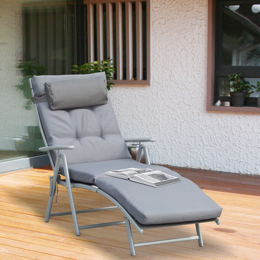 Outsunny Sonnenliege mit Kissen grau