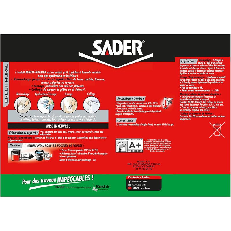 Enduits multi-usages - poudre - 1 Kg