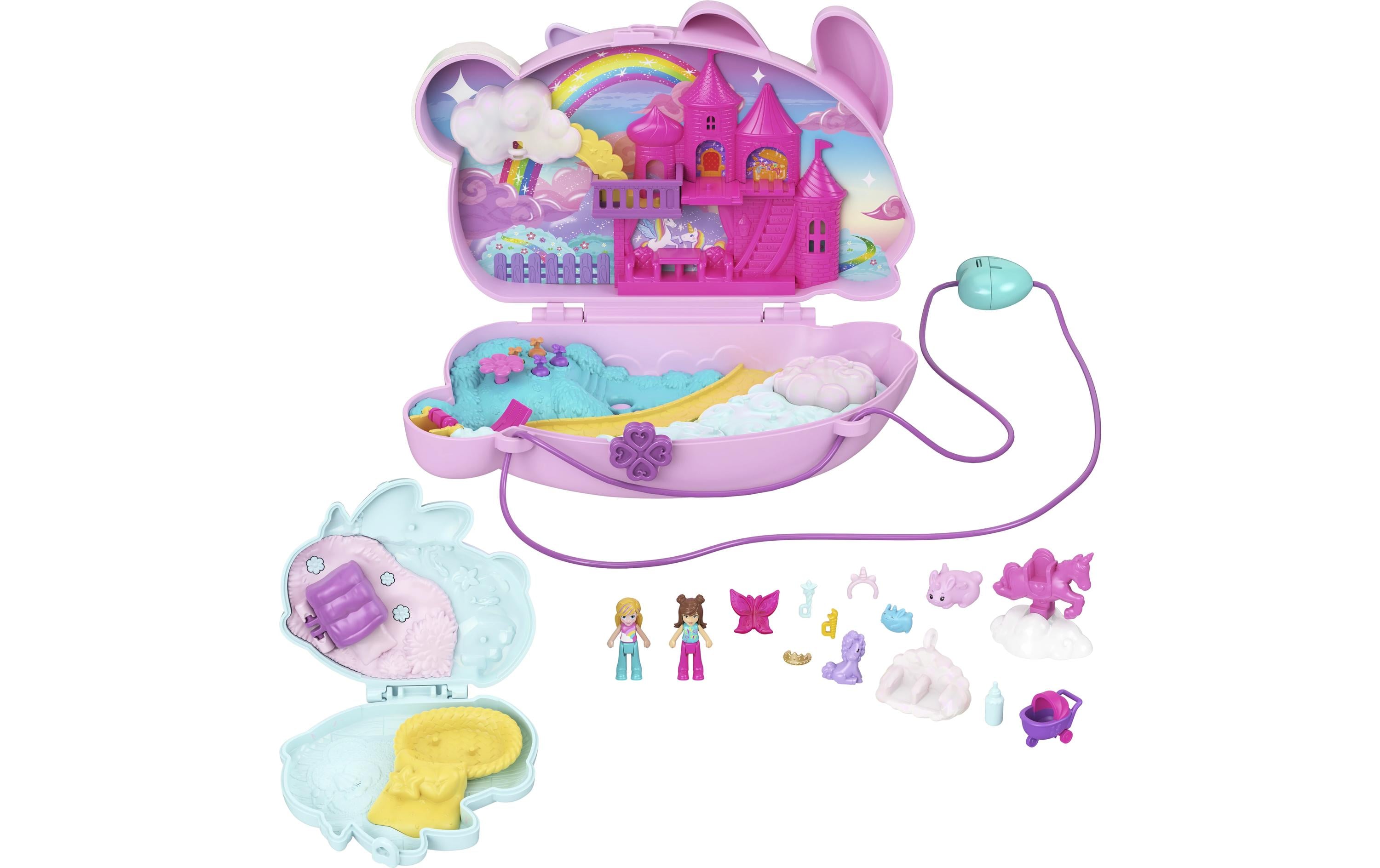 Baby und Mama Schatulle2-in-1-Bunny Fun Schatulle, tragbares Taschen-Spiel-Set mit 2 Puppen und 12 Zubehörteilen inklusive Tieren