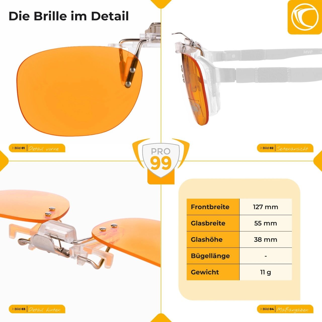 PRiSMA CLiP-ON PRO99 CP709 Blaulichtfilter-Brillenaufsatz