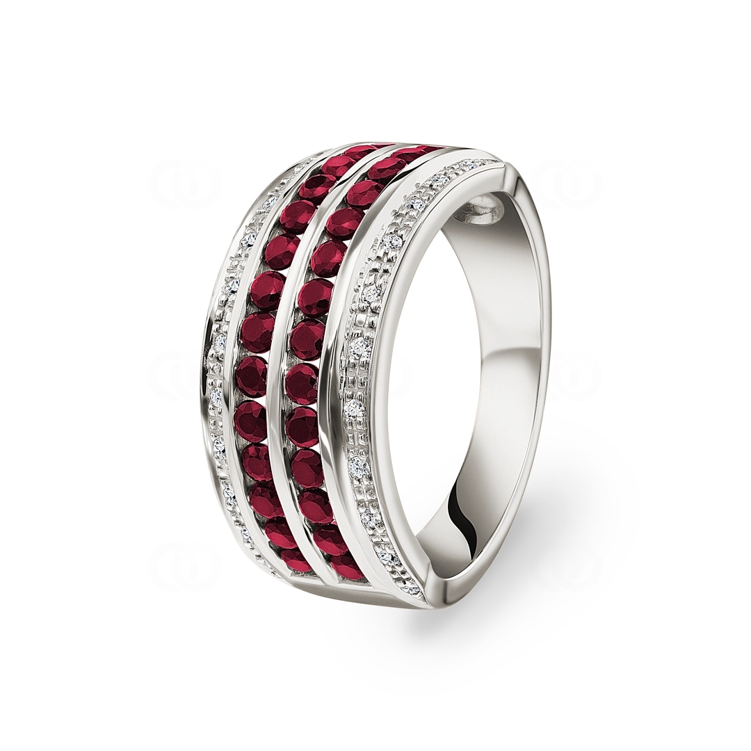 Damenring 750/18 K Weissgold mit Diamanten 0.08 ct H/Si und Rubinen