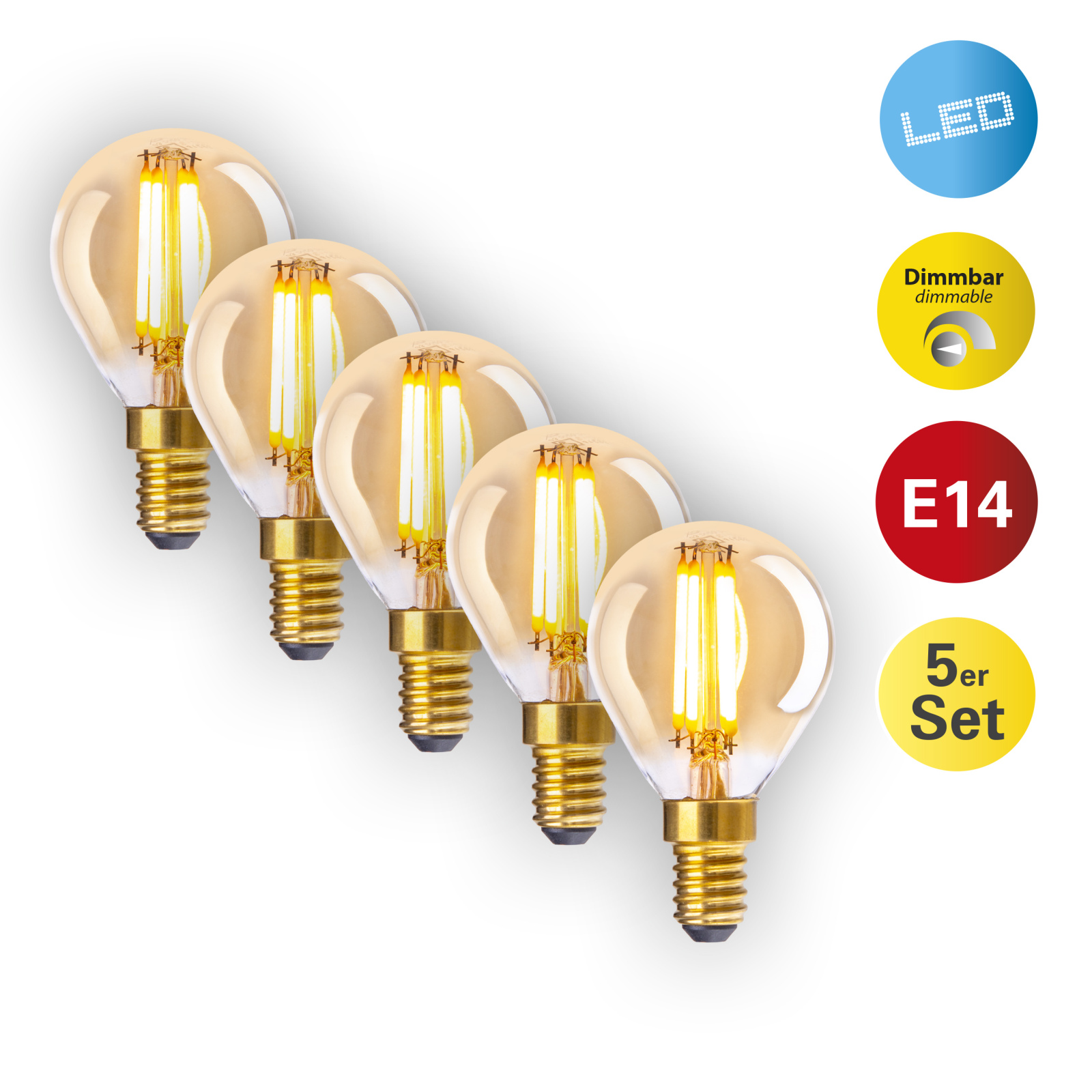 5er-Set LED-Leuchtmittel DILLY - amber - 5 Watt - E14 - warmweiß