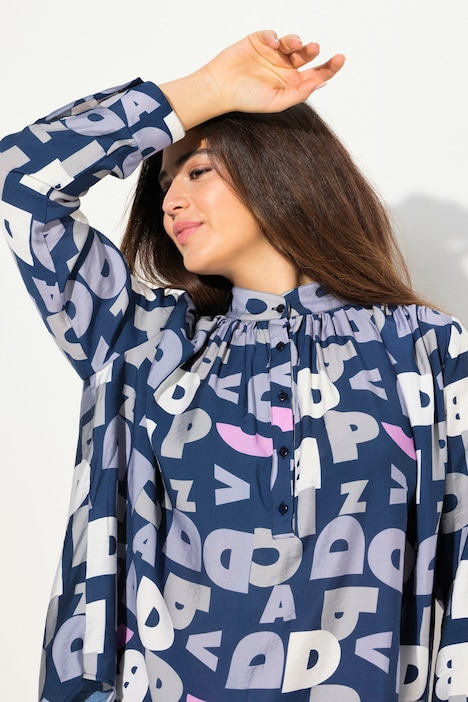 Bluse, Buchstaben, Stehkragen, Langarm