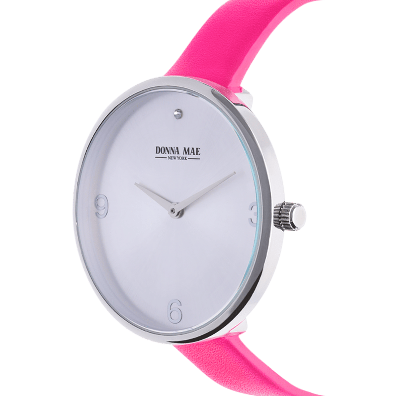 Donna Mae horloge met roze leren band en zirkonia