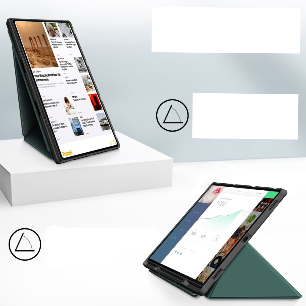 Samsung Galaxy Tab S8 Ultra Leder Tasche Smart Cover Origami Flip Case - Dunkelgrün