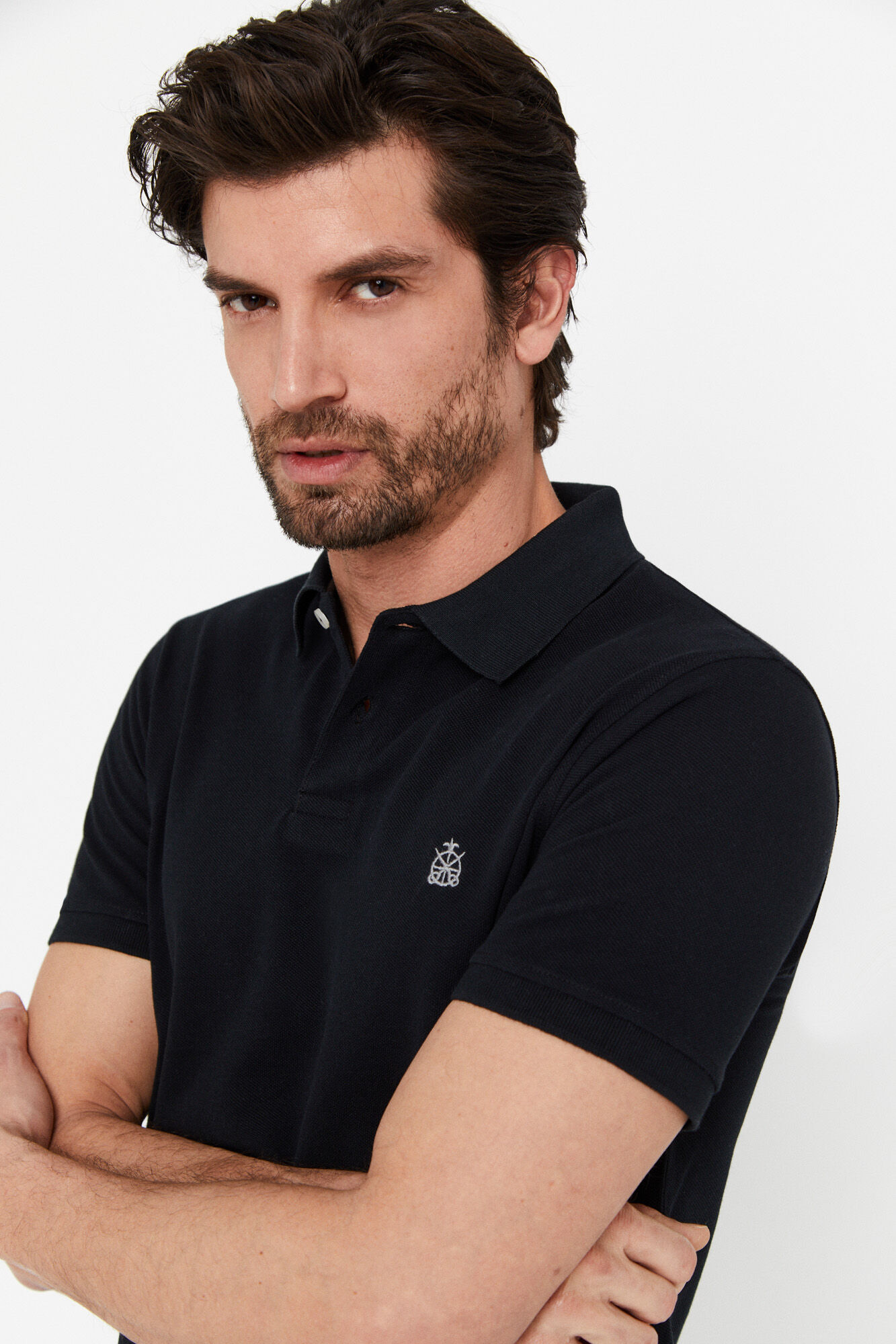 Camisa polo básica slim piqué - Preta