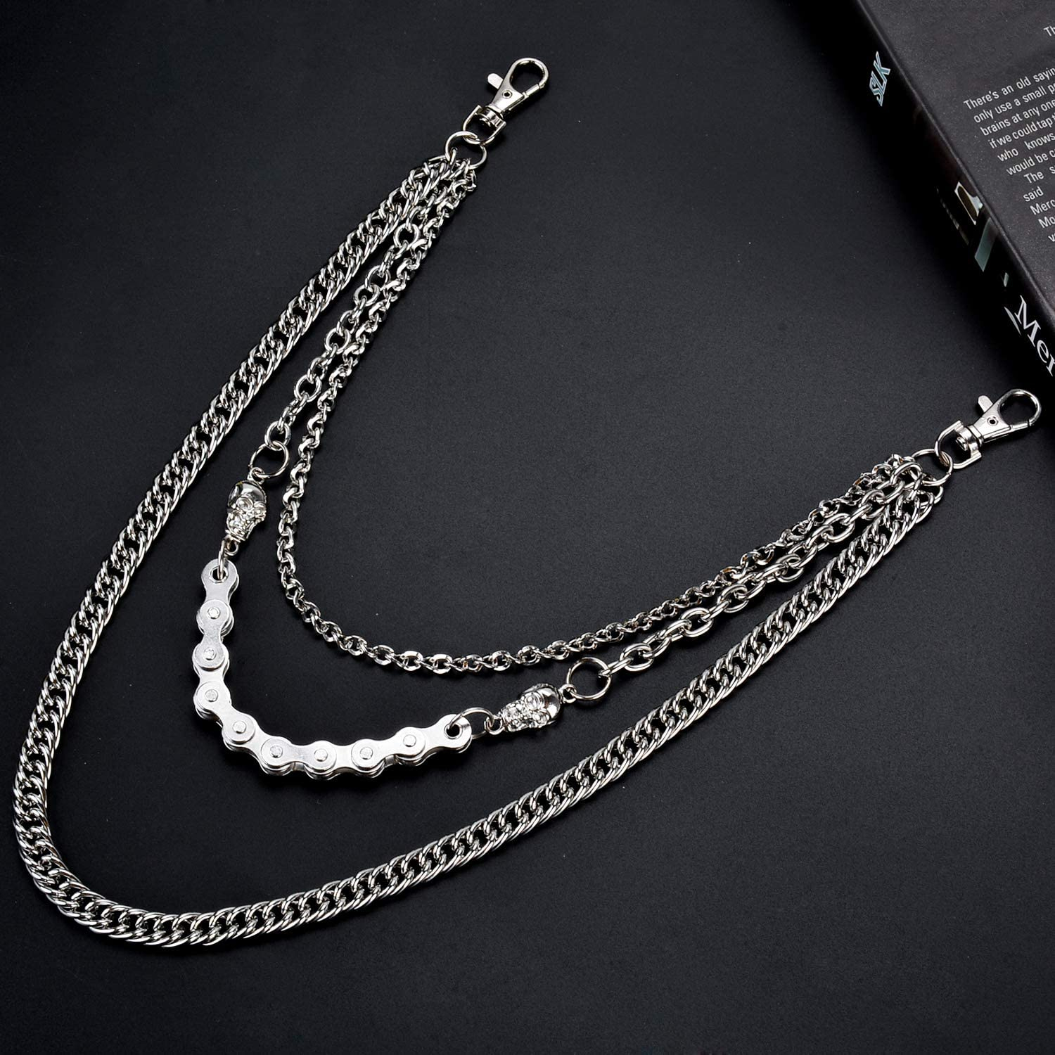 (38cm) Metall Hosen Kette 3in1 Jeans Accessoire mit Trigger Verschluss - Silber