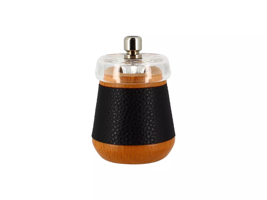 Ogo Living - Moulin A Poivre 8.5cm En Bois De Hetre Effet Cuir Noir