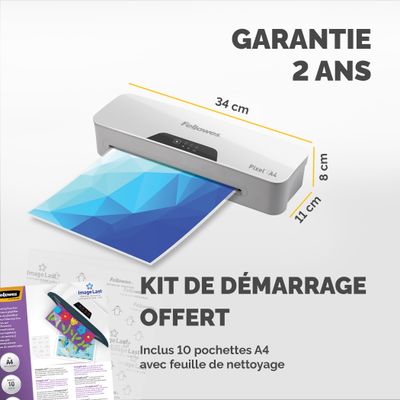 Fellowes Pixel - Plastifieuse A4 - de 80 à 125 microns, à chaud et à froid - anti-bourrage - temps de chauffe rapide