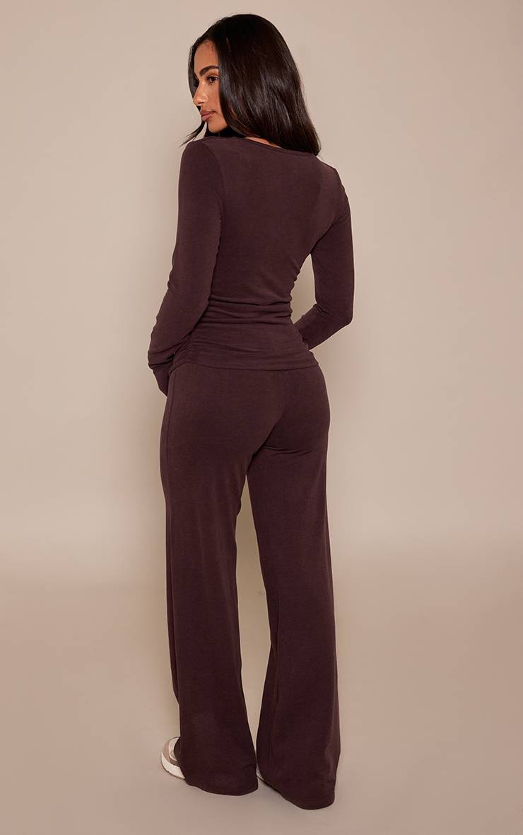 Chocolat Pantalon De Détente Droit Taille Basse En Coton Doux Petite
