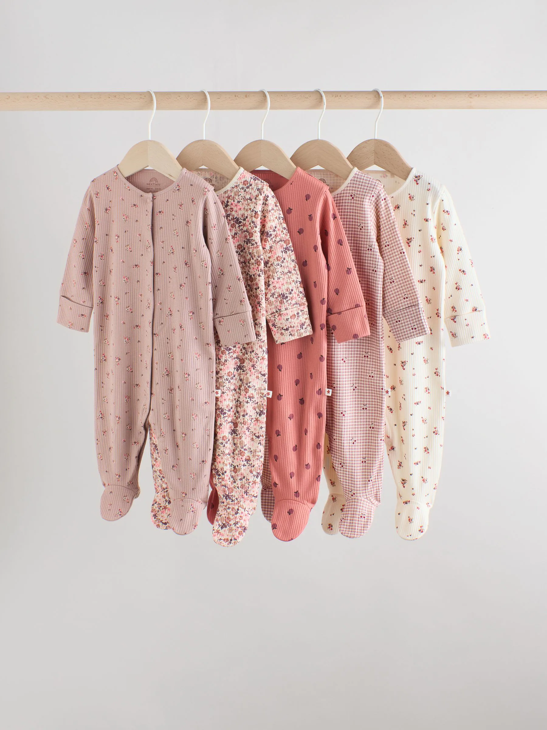 Roze/roestbruin met fijne bloemenprint - Verpakking van 3 babypyjama's met tweewegrits (0-2jr)