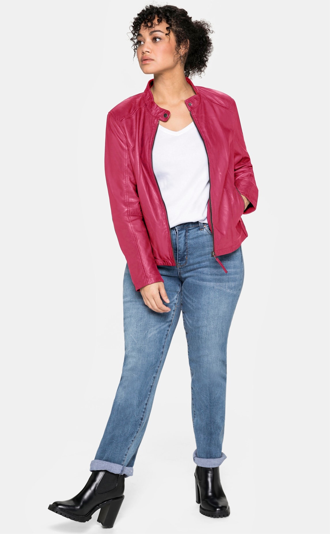 Sheego Lederjacke ohne Kapuze