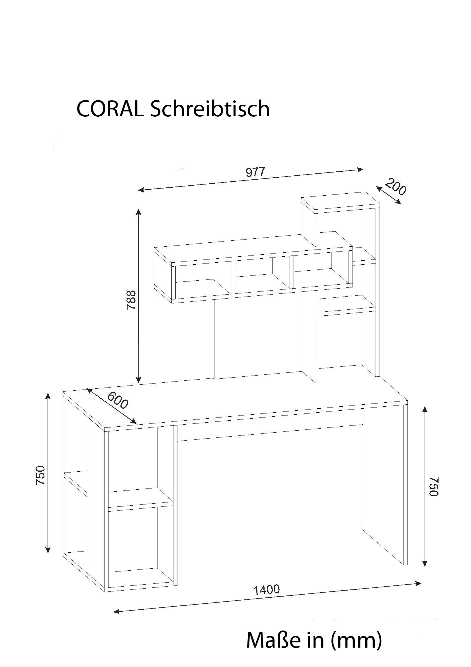 Schreibtisch Coral Weiß Rot