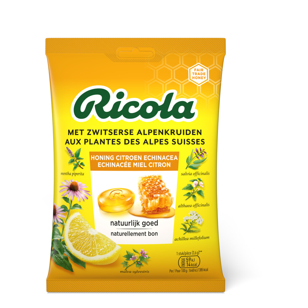 12x Ricola Keelpastilles Honing Citroen Echinacea Zakje75 gr