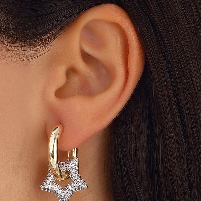 Boucles d'oreilles - Laiton plaqué or & zircon