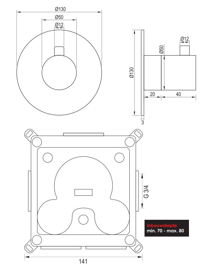 Brauer Gunmetal Edition inbouwthermostaat rond gunmetal geborsteld PVD