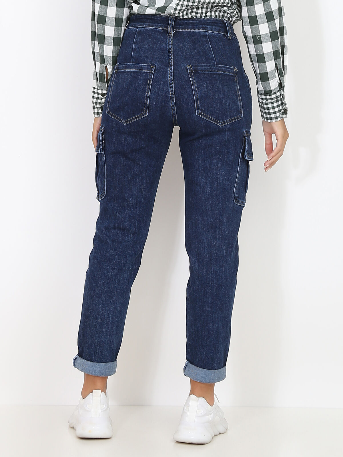 Jeans droit coupe cargo- Denim foncé