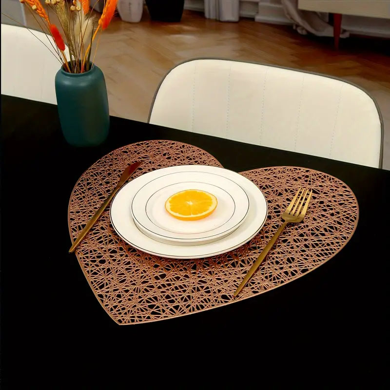 (2er Set) 39x38.5cm Herz Tischunterlage Abwaschbare Teller Untersetzer Tischset - Roségold