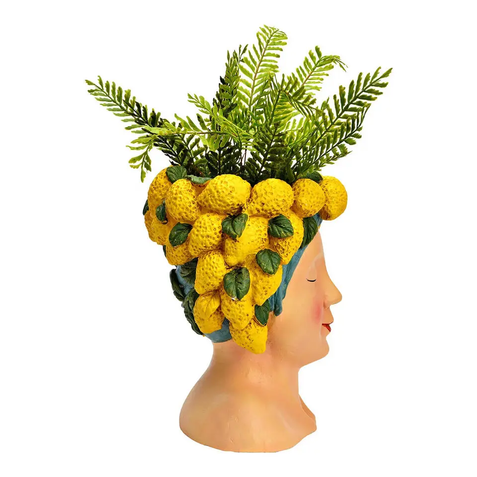Bloempot/vaas vrouwenhoofd - citroenenmeisje - 22 x 28 x 21 cm