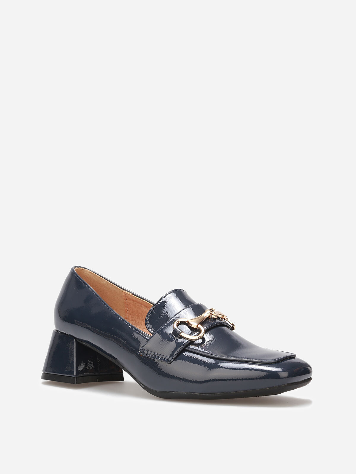 Mocassins vernis à talon et mors doré- Bleu marine