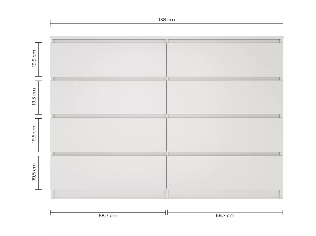 MILAN | Commode contemporaine chambre/salon/bureau 40x138x97 | 8 tiroirs coullissants | Meuble de rangementent | Chiffonier