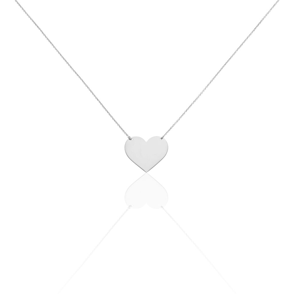 Collier Coeur Gravable Or Blanc