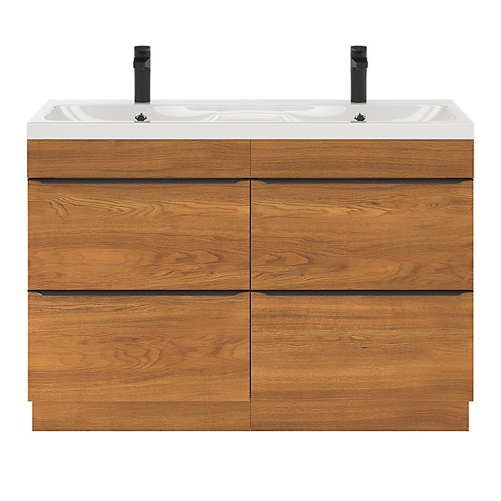 Ensemble salle de bains l.120 cm meuble à poser Imandra décor chêne foncé + plan vasque résine blanc