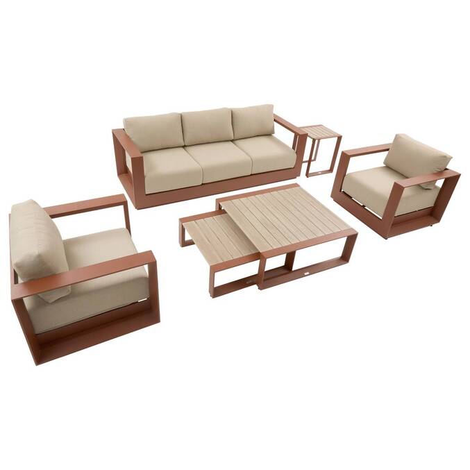 Salon de jardin rotatif ALLURE Beige Zébrano / Acajou