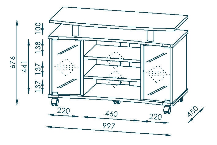 TV-Rack Sonoma-Eiche Nachbildung/Alu Optik ca. 99,7 x 67,6 x 45 cm