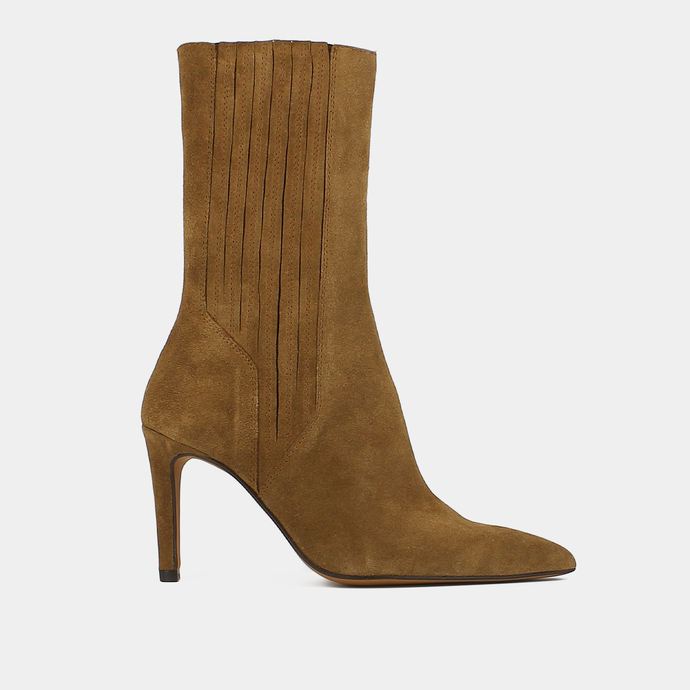 Boots à talons hauts et bouts pointus  en croute tabac