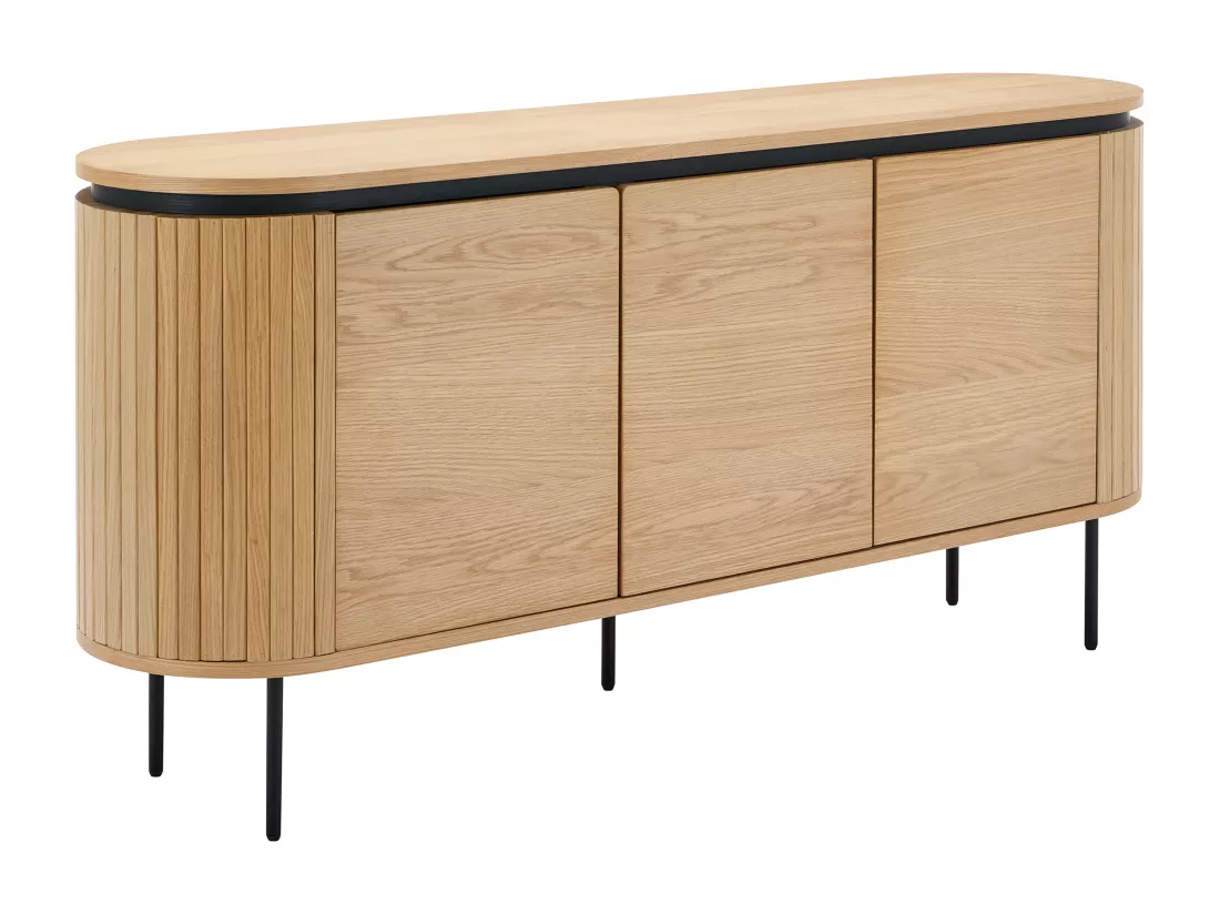 Buffet avec 3 portes placage chêne et métal - Naturel clair et Noir - CARDIONA