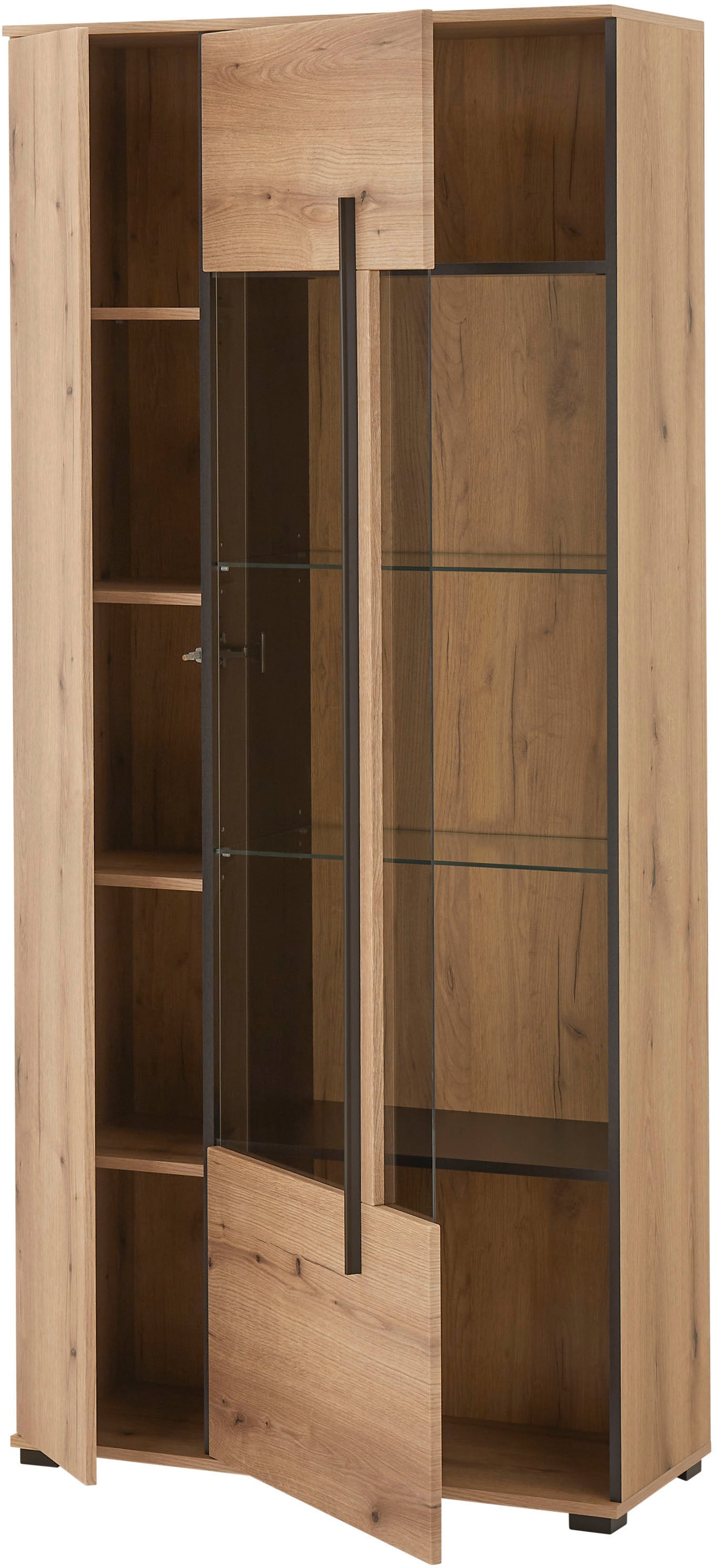 INOSIGN Vitrine »Cantara, Vitrinenschrank in Eiche Evoke oder weiss, Standvitrine« schwarzer Stangengriff, ausreichend Stauraum, vielseitig einsetzbar