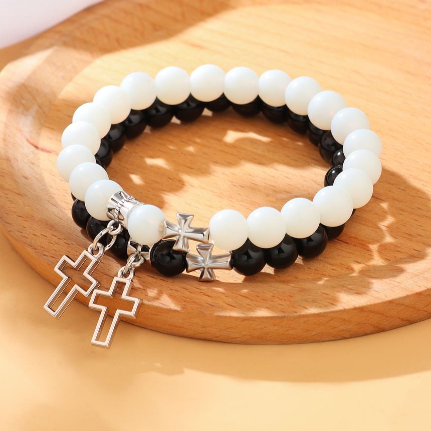 KINNO - Set van 2: bijpassende armband met kruiskralen voor koppels