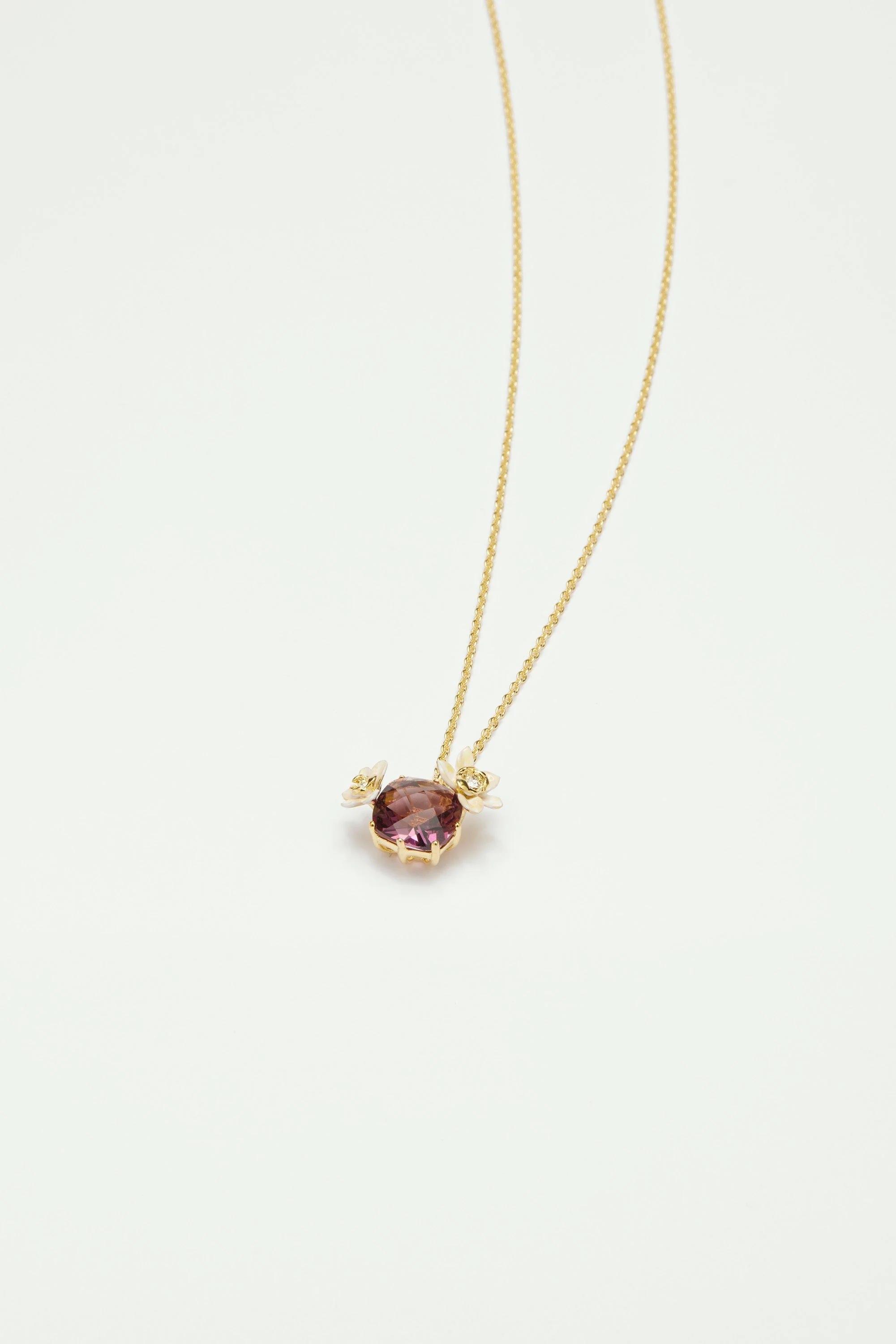 Collier pendentif fleurs de vanille et verre facetté | Violet