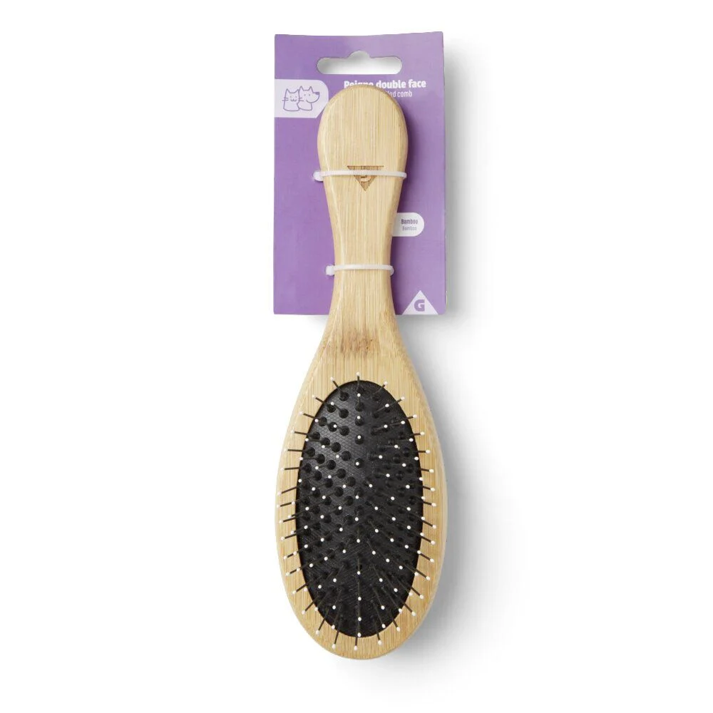 Peigne double face pour animaux avec manche bambou