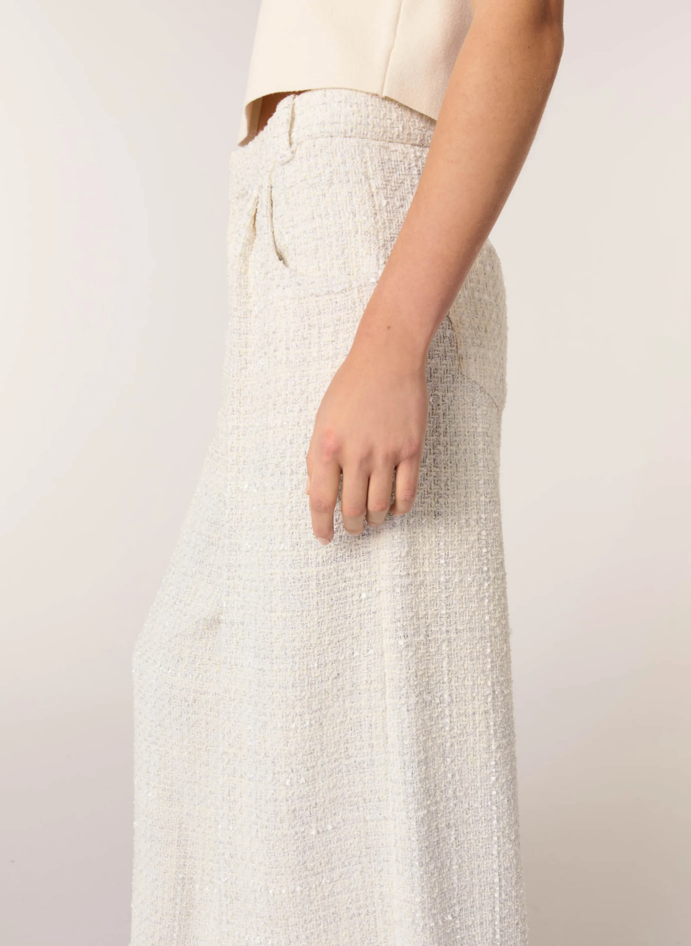 Pantalon large en coton mélangé | Beige