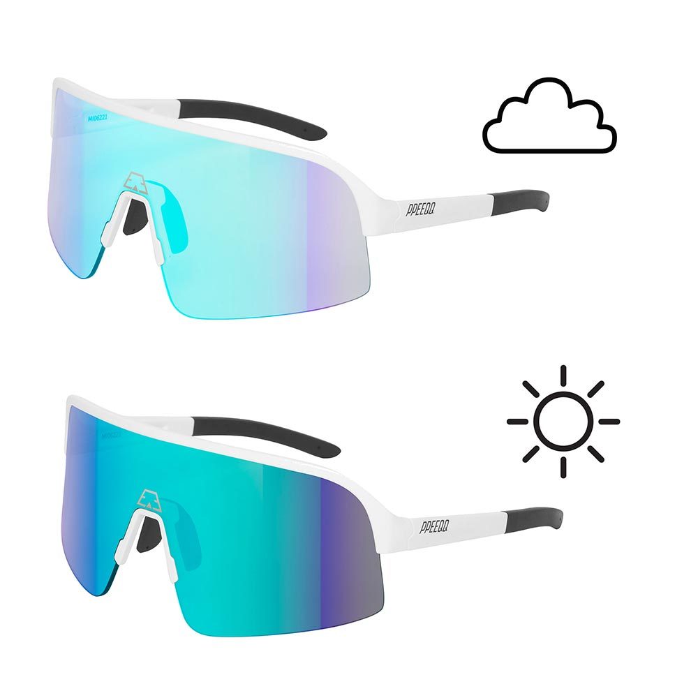 ppeeqq Model-I P R O Photochromic Fietsbril Mat Wit met Blauwe Lens