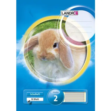 Landré Schulheft Tiermotiv A4, liniert, Liniatur 2, 32 Blatt