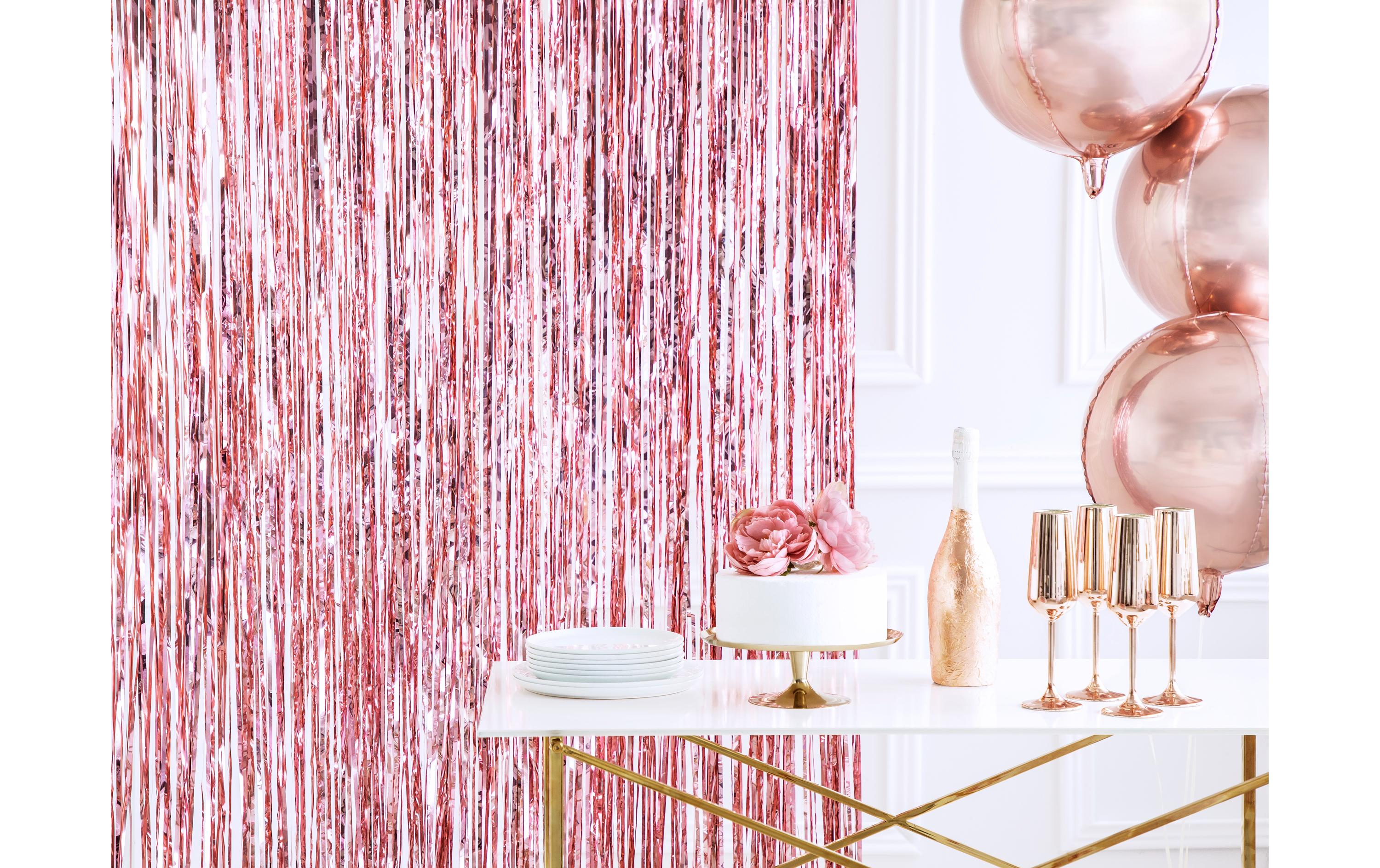 Partyaccessoire Vorhang 90 x 250 cm, RoségoldLametta Vorhang für Geburtstage und andere Feste